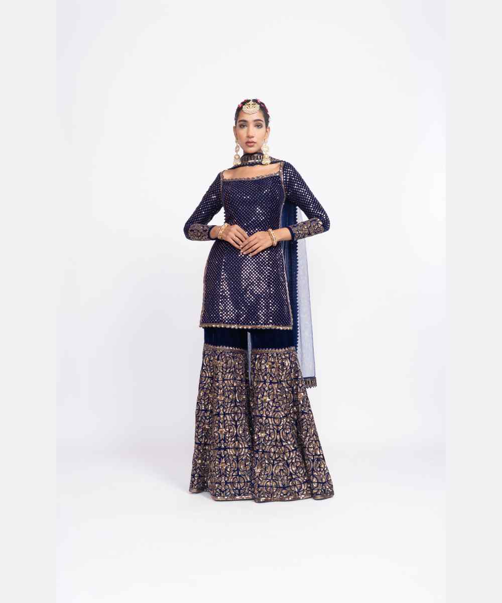 Navy blue kurta sharara set