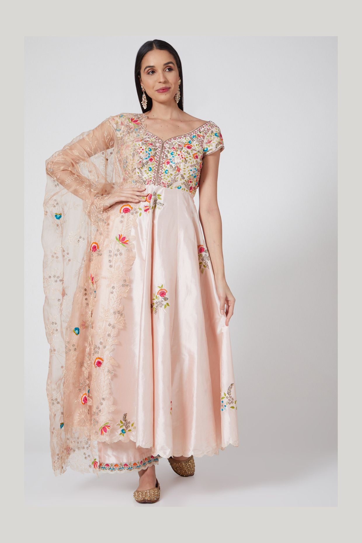 PEACH EMBROIDERED KURTA SET - Tranquile collection by Priyanka Jain