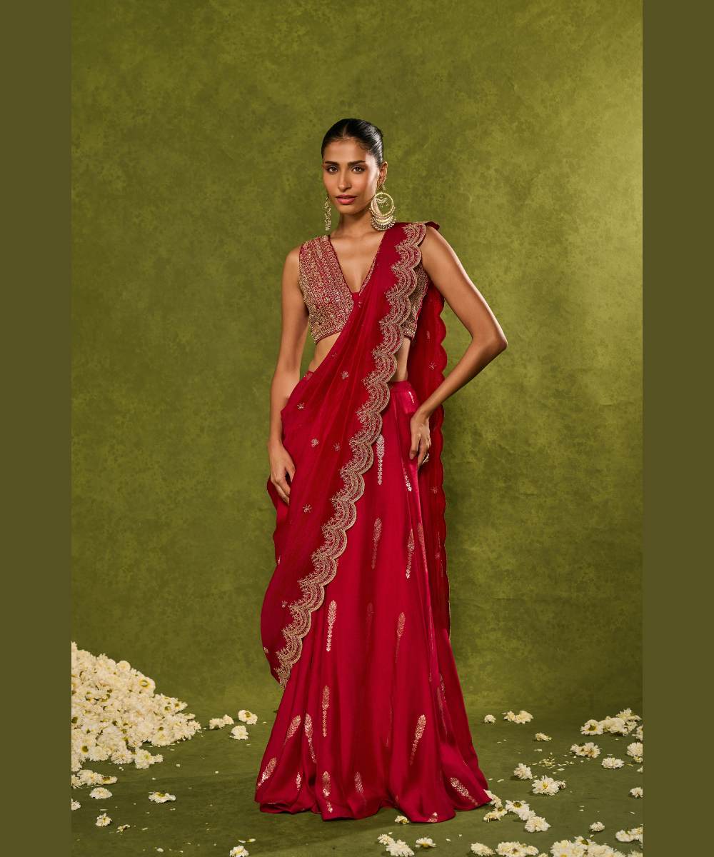 AMAL LEHENGA SAREE - Jamewar pre-draped lehenga saree -  Leher by Chamee and Palak