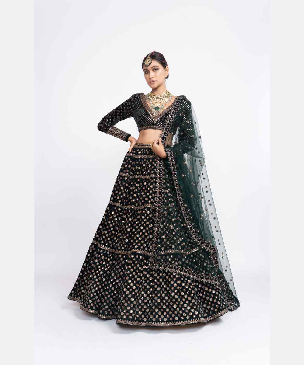 Deep green floral lehenga set