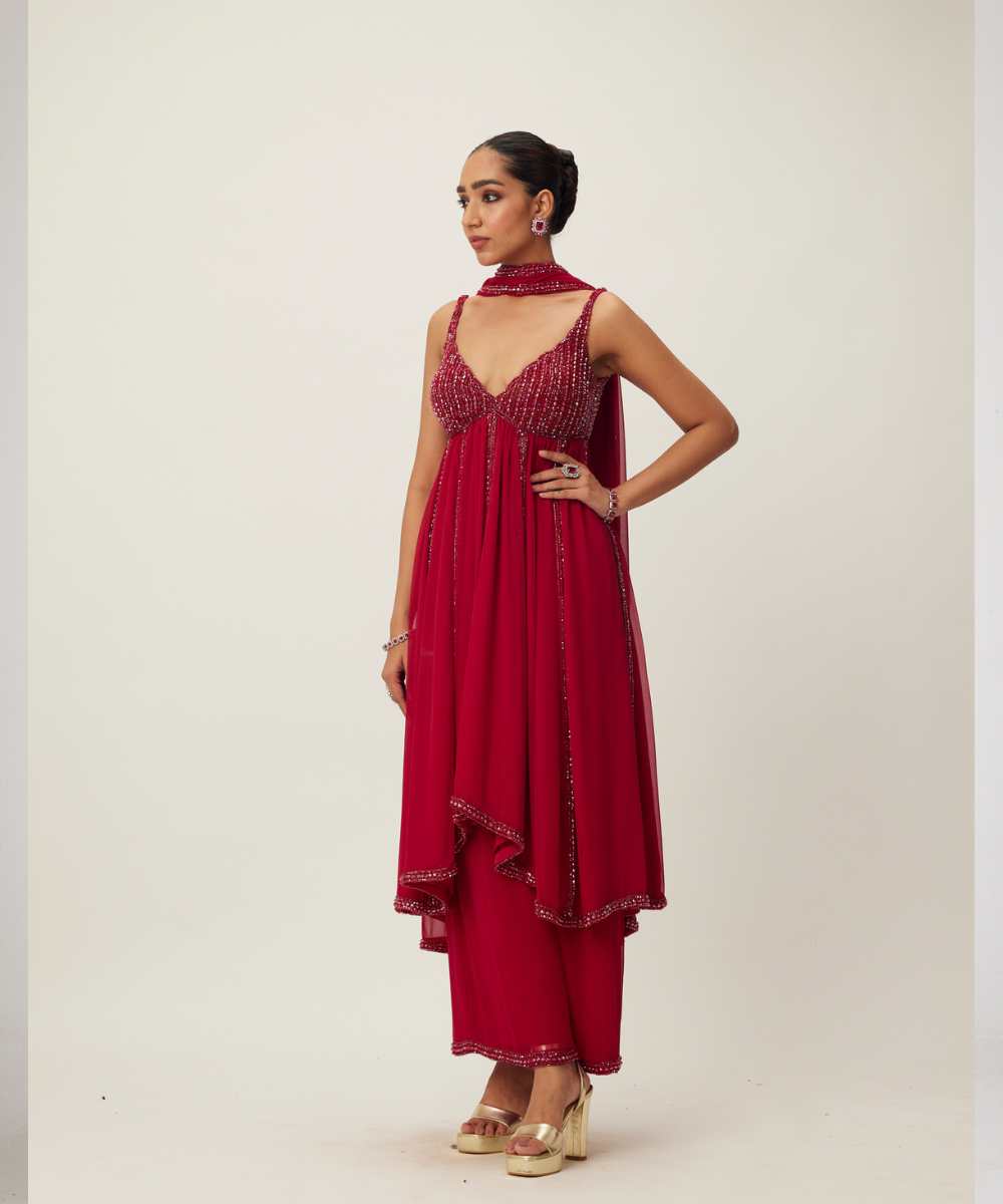 Ruby Red crystal embellished Kurta Set -  Collection name Maya by Vvani Vats