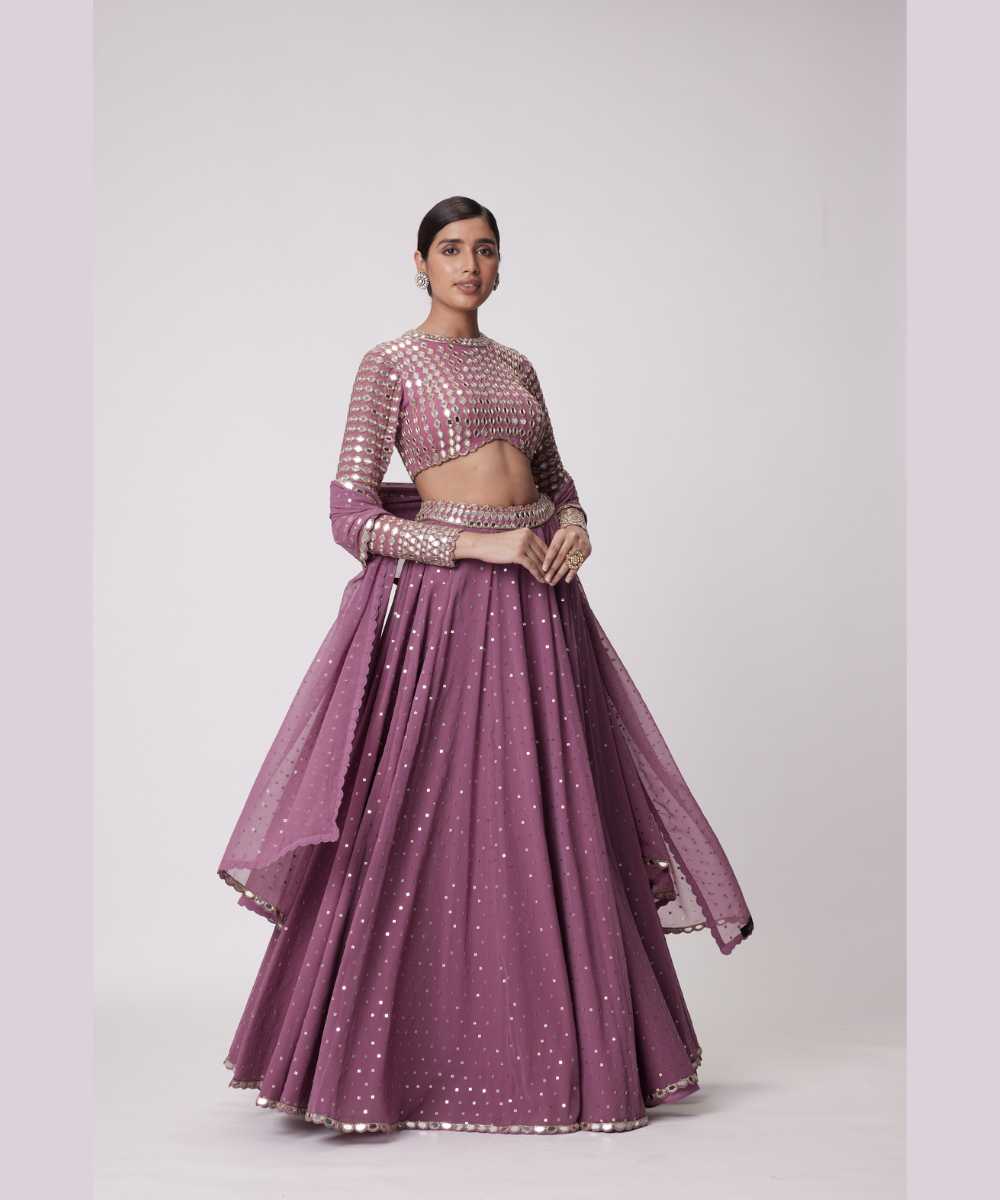 MUD  MAUVE HAND EMBROIDERED LEHENGA PANTS SET - Jugmug Bride by Vvani Vats