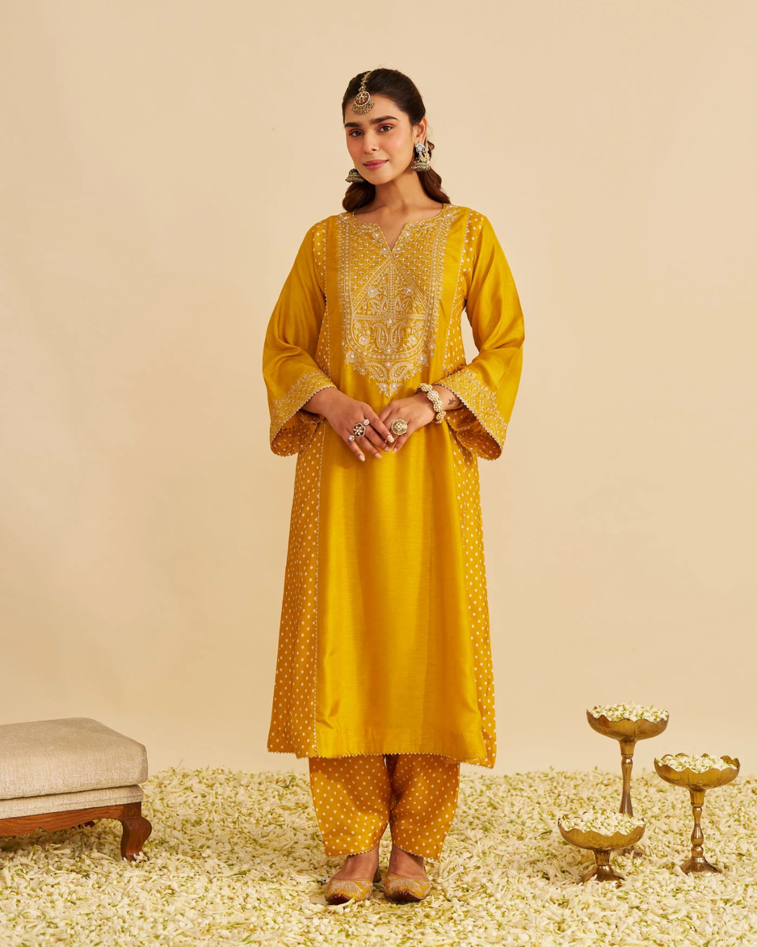 Sheetal Batra - Esra Heirloom Mustard Long Chauga With Salwar from Gulbandh