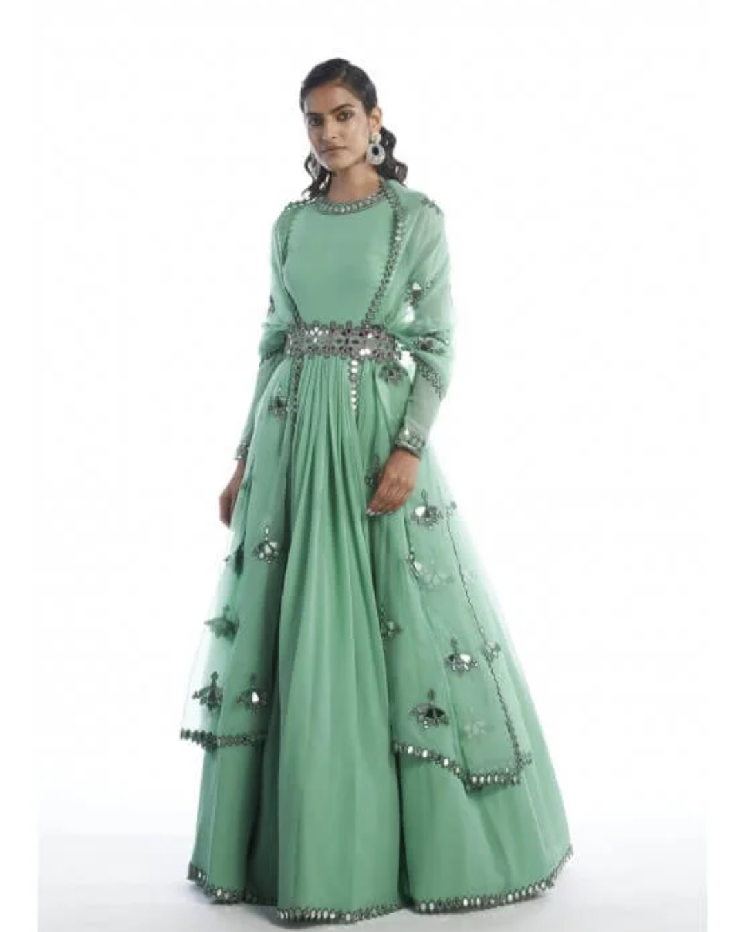 Vvani Vats -  Dull Mint Chiffon Anarkali Set from Chamak