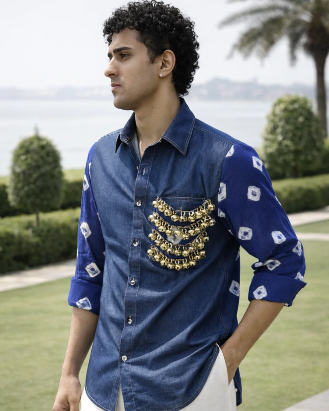 Banjara Trail - Neelkaar Ghungroo Bandhani Denim Shirt