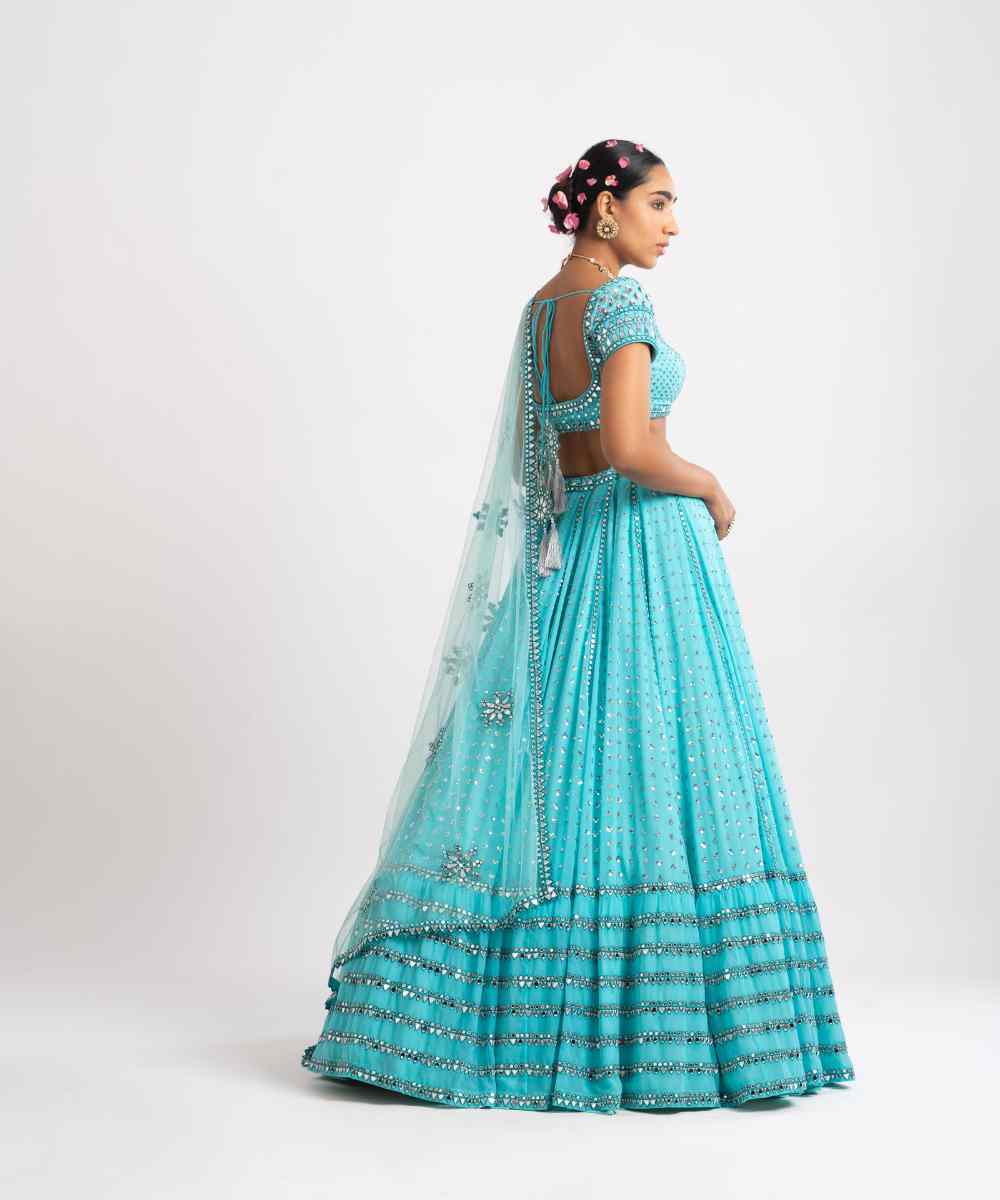 Mint Blue Single Tier Lehenga Set - Collection name Rang by Vvani vats