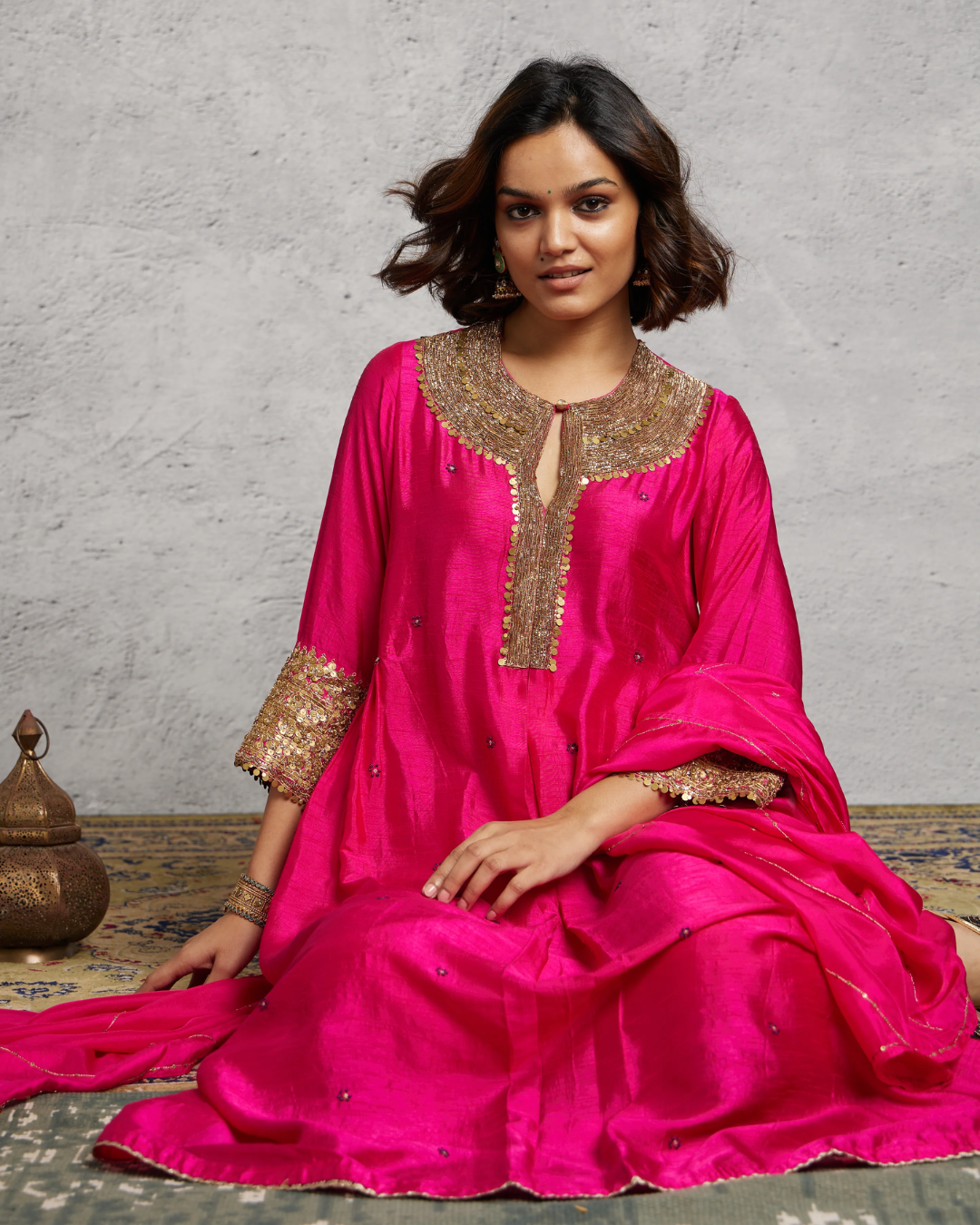 Niti Bothra - Pink Heavy Pitta Neck & Marodi Sleeves Kurta Set (Sale Piece)