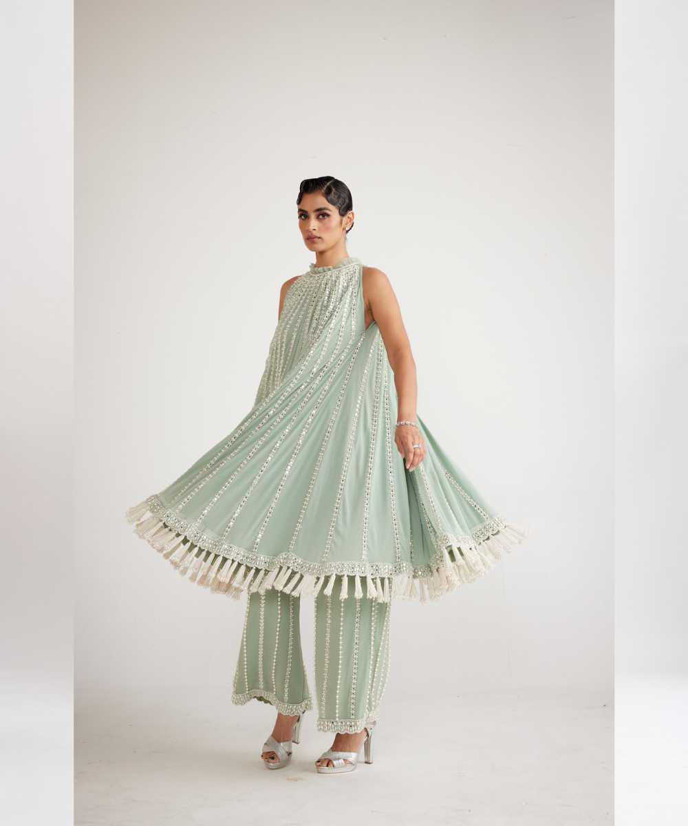 Powder Mint Green Chandelier Drop Kurta Set - Collection name Piroi by Vvani vats