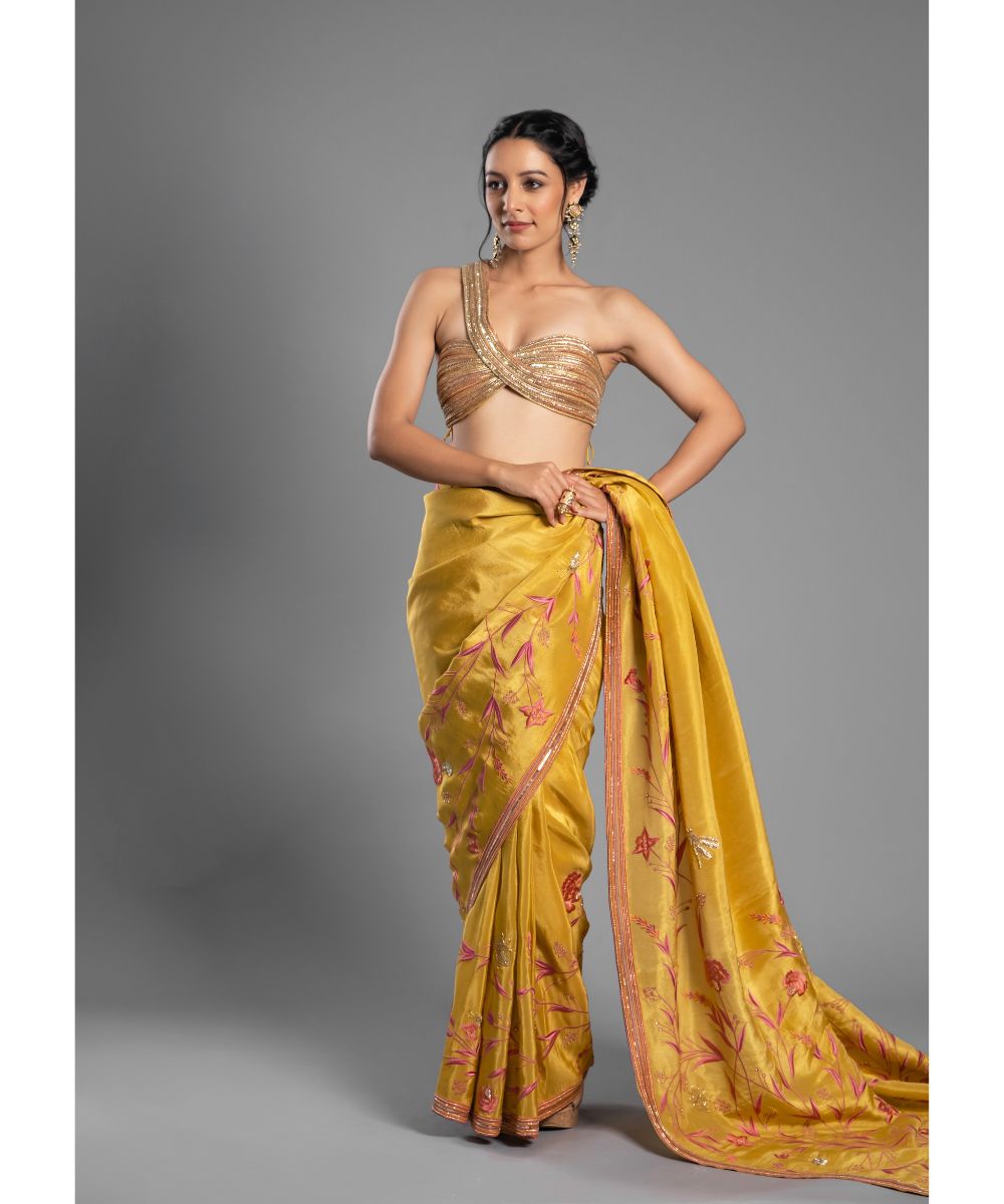 Aastha Sood - Yellow Silk Tissue Saree