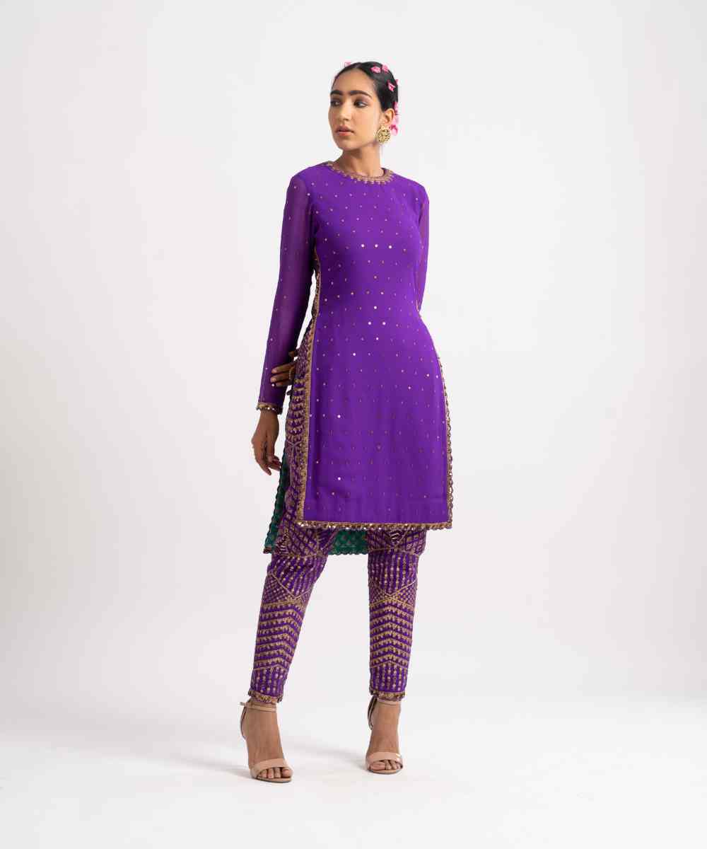 Purple Round Neck Multi Geo Pant Kurta Set - Collection name Rang by Vvani vats
