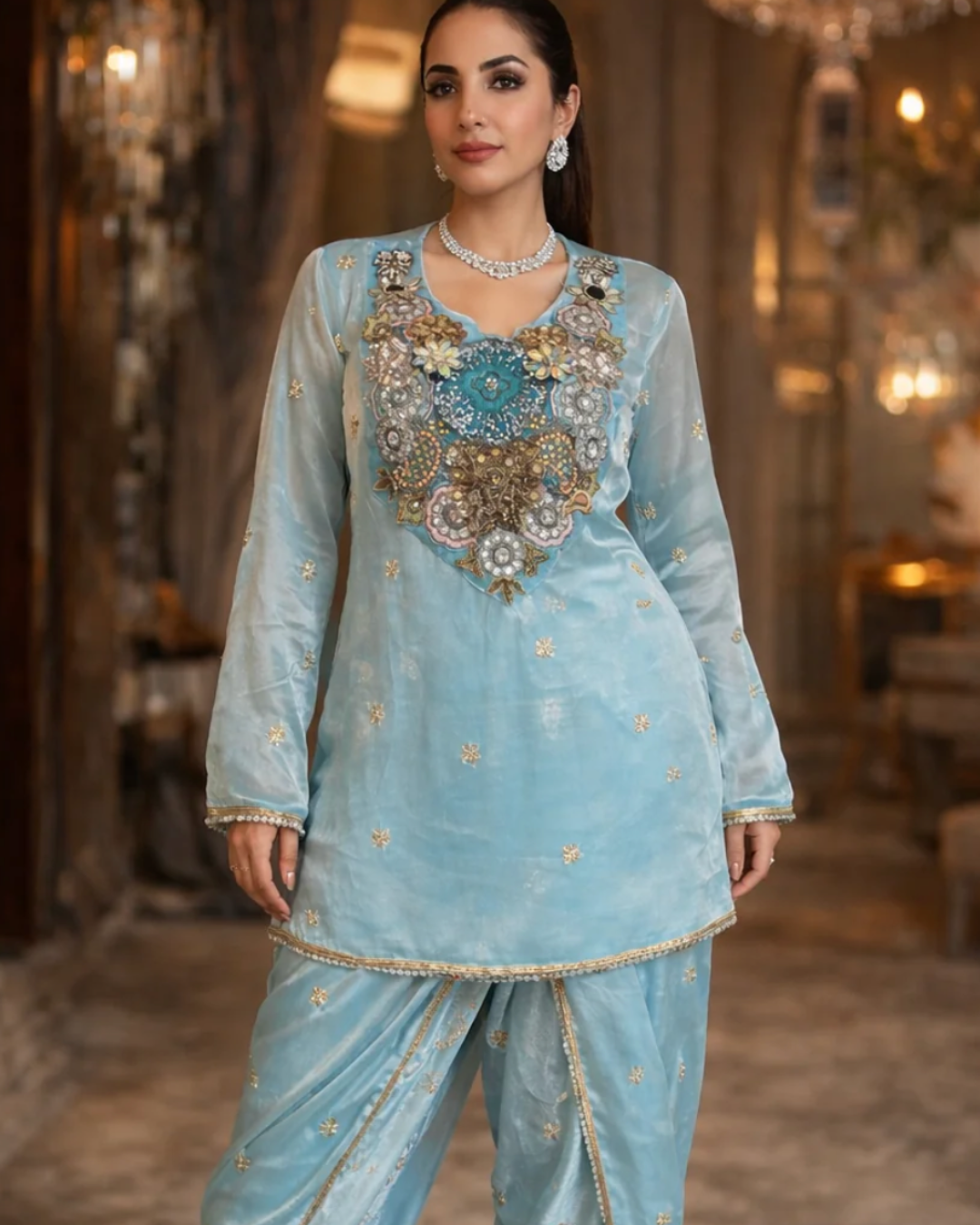 Banjara Trail - Noor Jahan Aqua Embellished  Co-ord Set