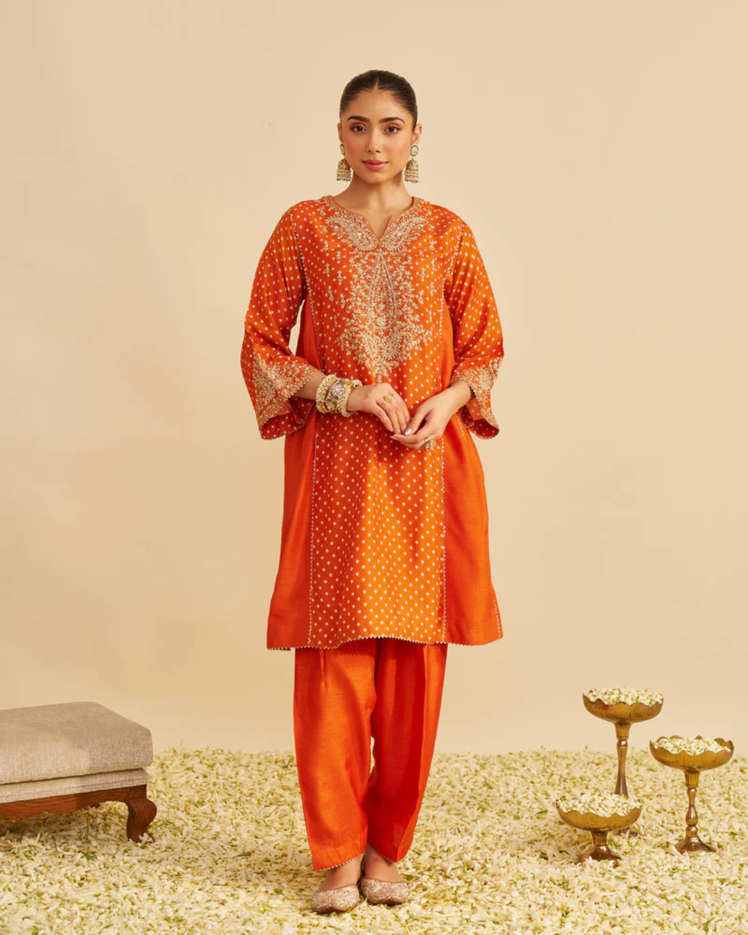 Sheetal Batra - Kayra Orange Short Gathered Chauga With Salwar from Gulbadh