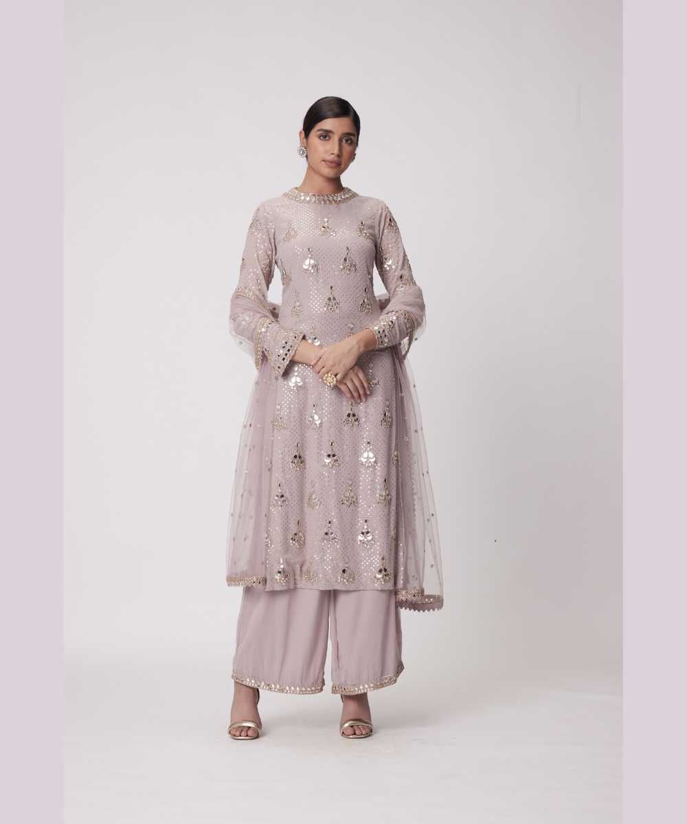 MUD  MAUVE STRAIGHT KURTA SET - Jugmug Bride by Vvani Vats