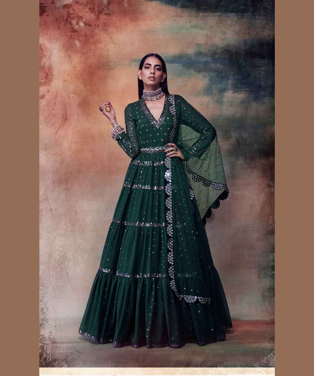 Dark teal green tier Anarkali