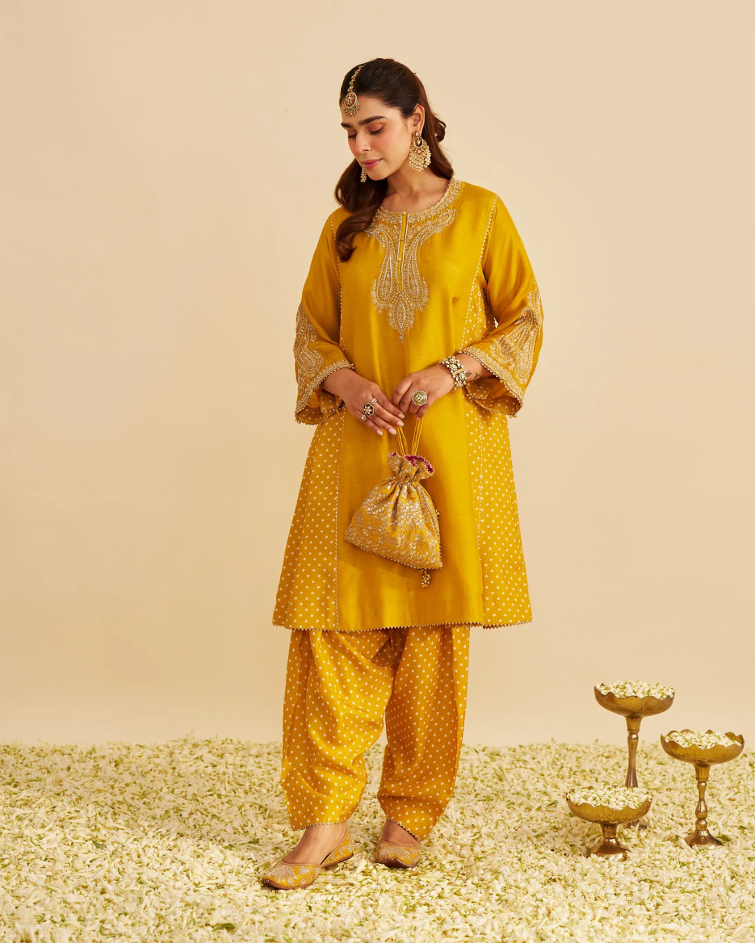 Sheetal Batra - Jeriah Heirloom Mustard Short Chauga With Salwar from Gulbandh