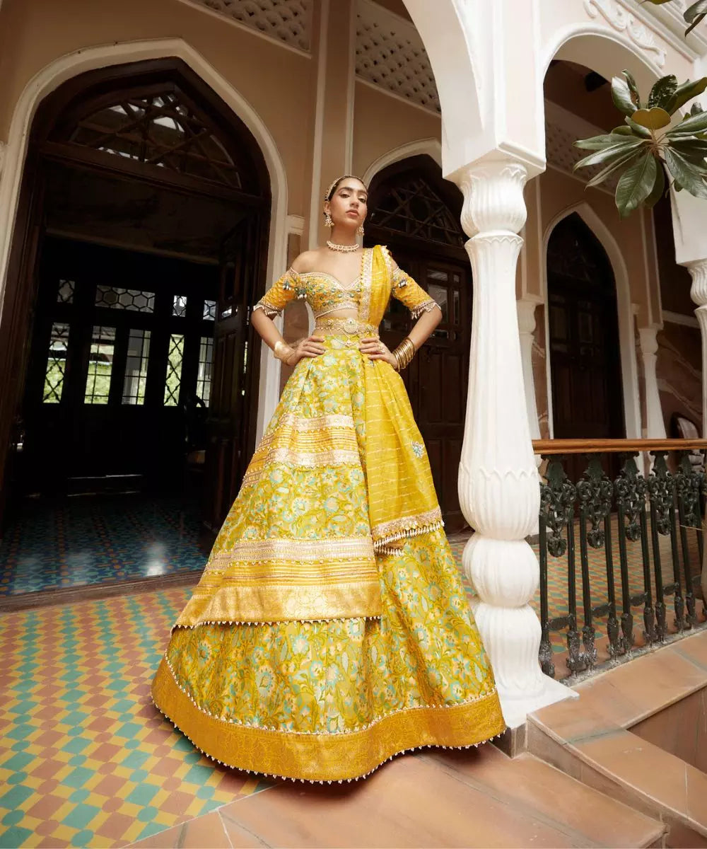 ADITI GUPTA - Big floral 3print Lehenga set