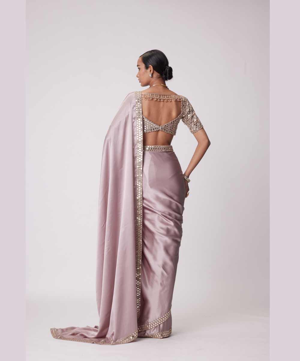 ASH PINK SATIN SAREE SET - Jugmug Bride by Vvani Vats