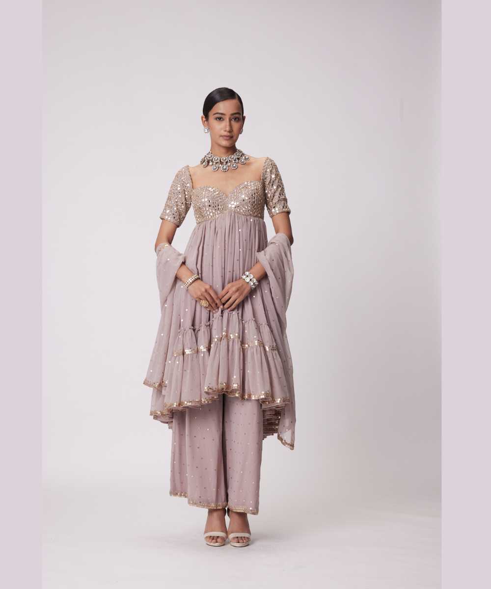 ASH PINK HIGH LOW KURTA SET -  Jugmug Bride by Vvani Vats