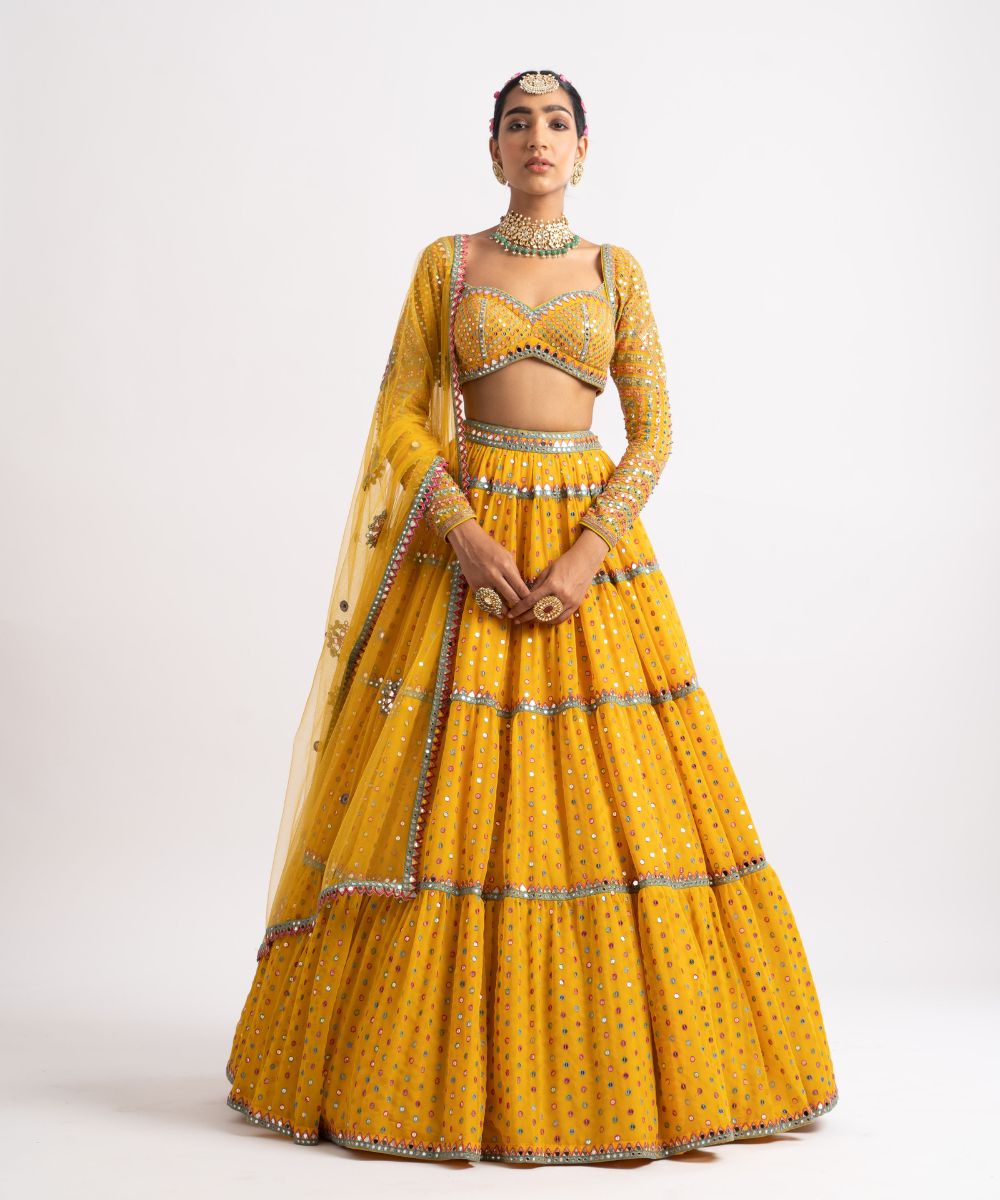 Yellow Multi Tier Multi Color Lehenga Set - Collection name Rang by Vvani vats