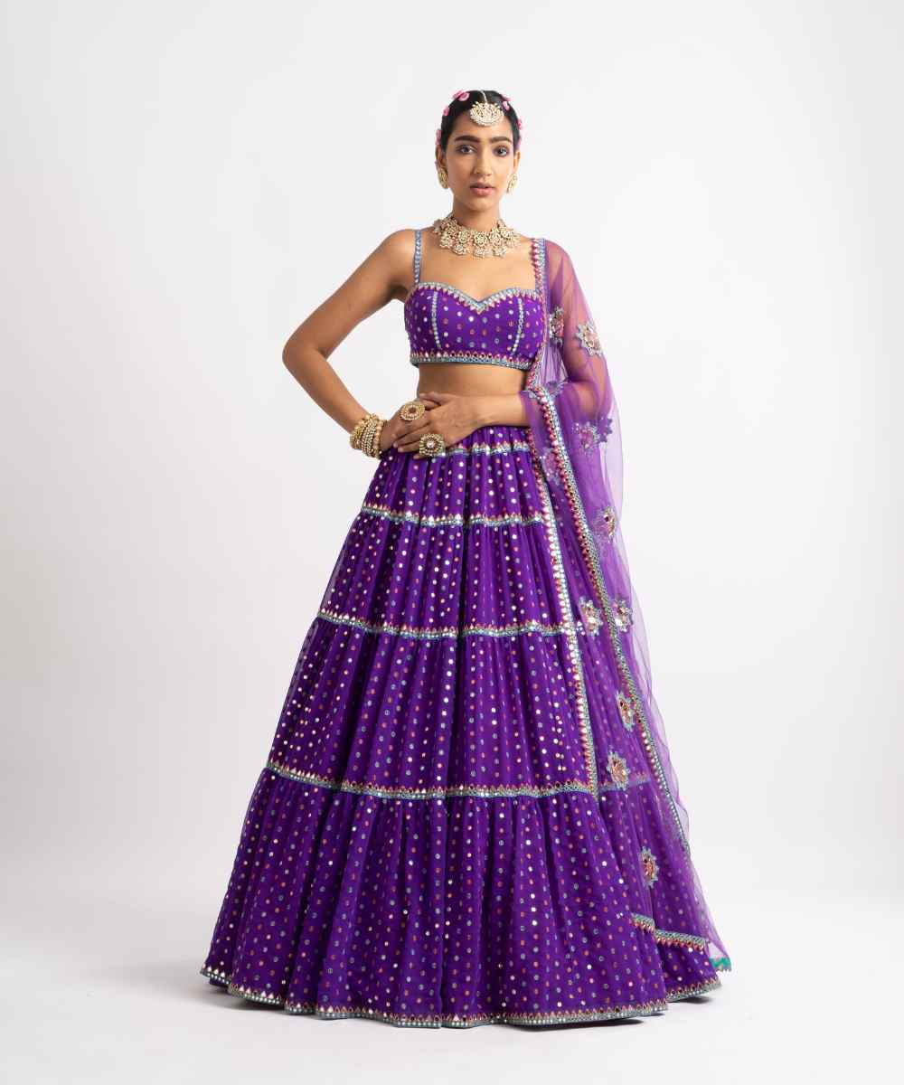 Purple Noodle Strap Multi Tier Lehenga Set