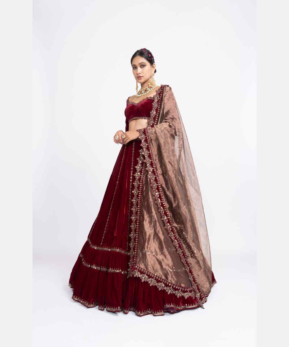 Maroon double tier lehenga set