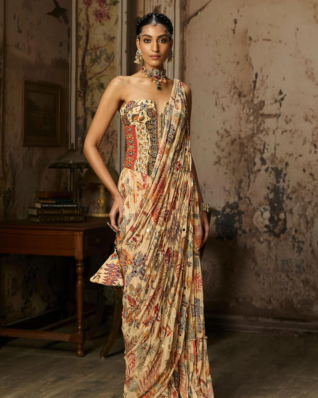Diya Rajvvir - Blush Pink Stone Embroidered Blouse With Printed Lehenga Set from Bahaar