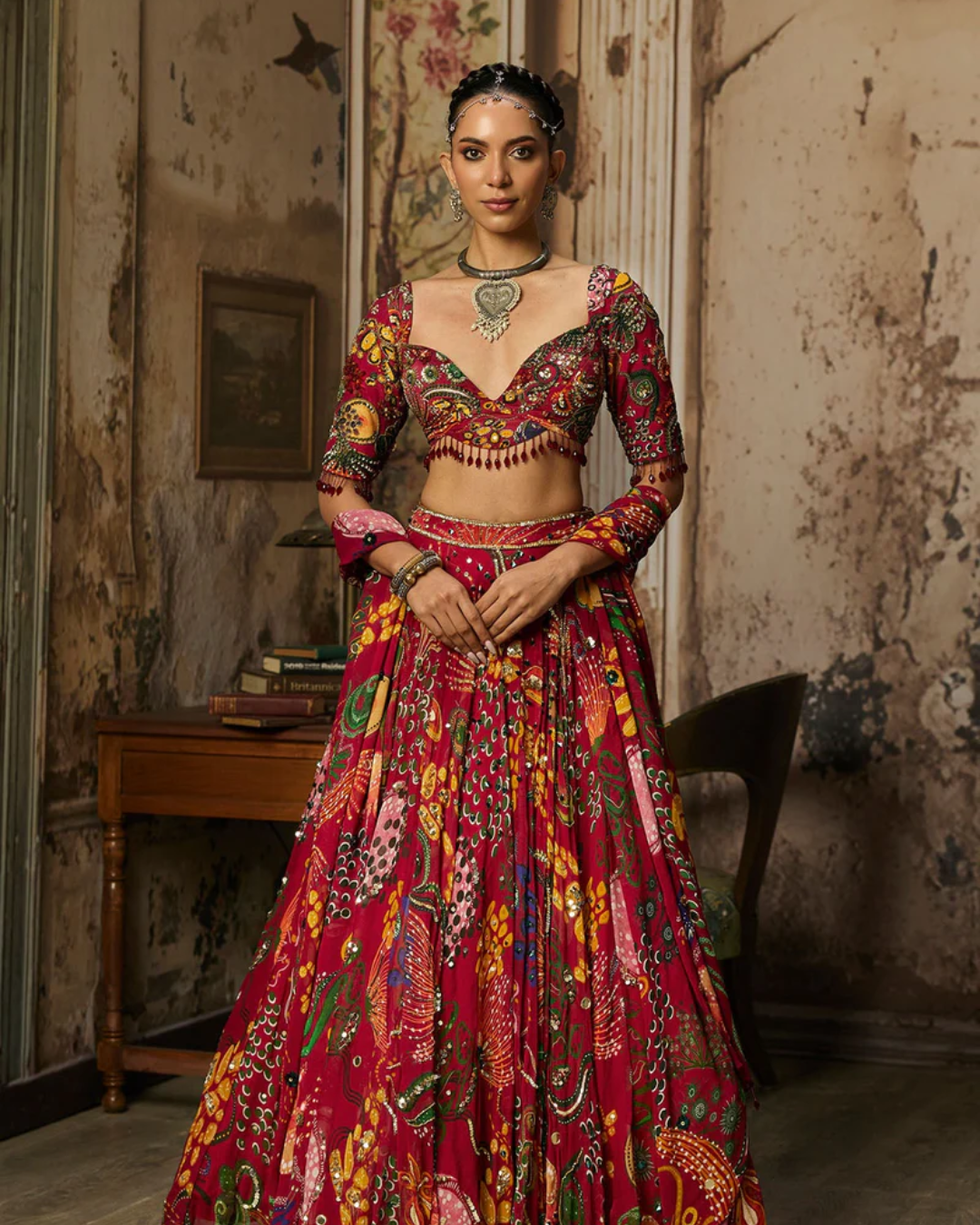 Diya Rajvvir - Deep Red Printed And Highlighted Lehenga Set from Bahaar