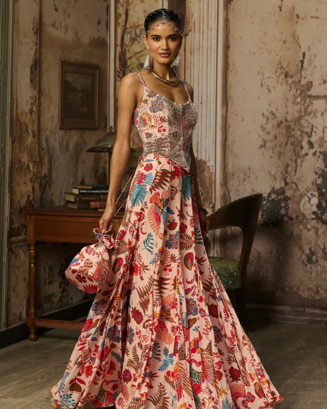Diya Rajvvir - Blush Pink Printed And Highlighted Corset Gown from Bahaar