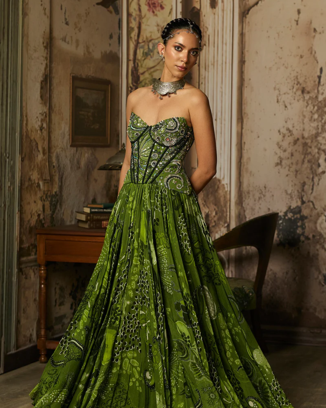 Diya Rajvvir - Pear Green Print And Highlighted Corset Gown From Bahaar
