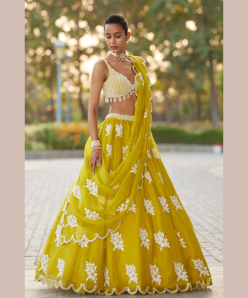 Moss Green Flower Lehenga Set