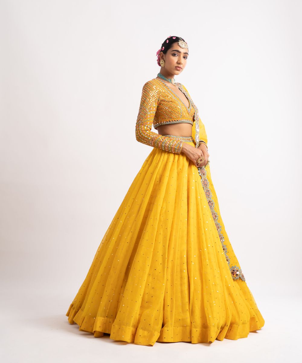 Yellow Silk Organza Lehenga Set - Collection name Rang by Vvani vats
