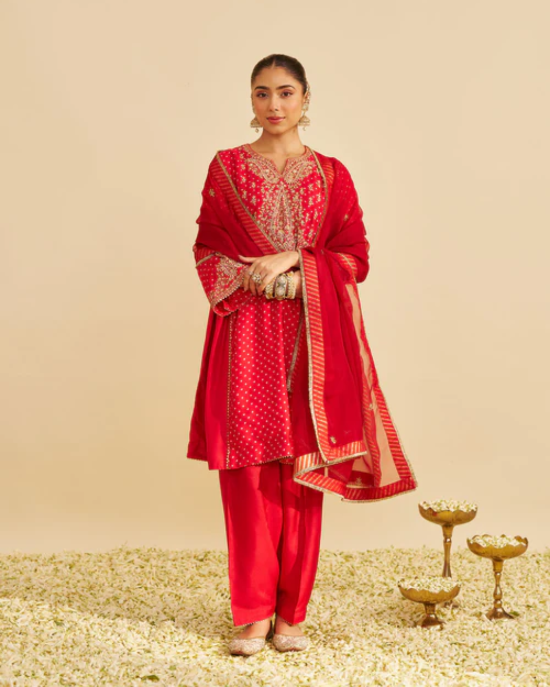 Sheetal Batra - Kayra  Red Short Gathered Chauga With Salwar from Gulbandh