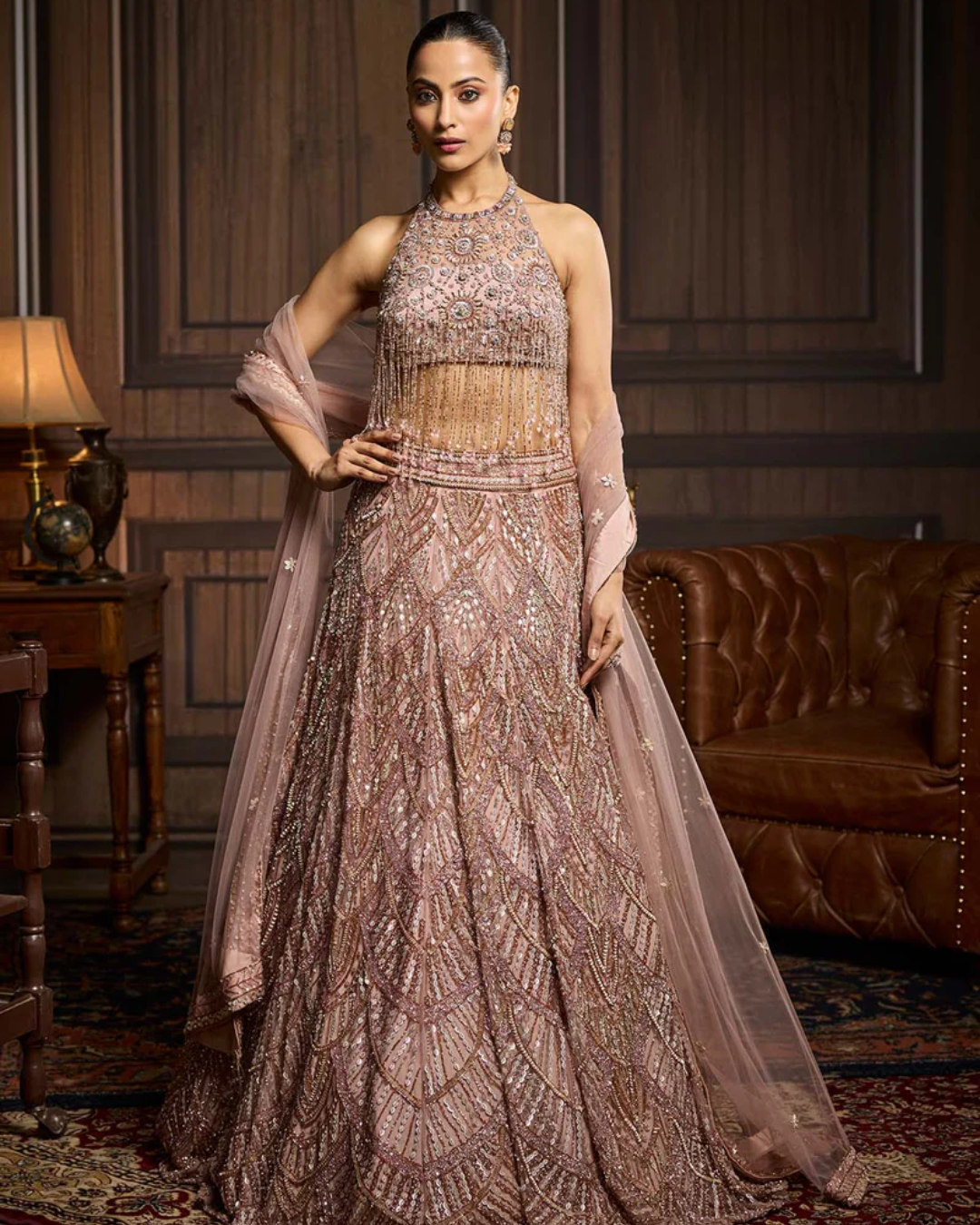Diya Rajvvir - Blush Pink Embellished Lehenga Set from Taara