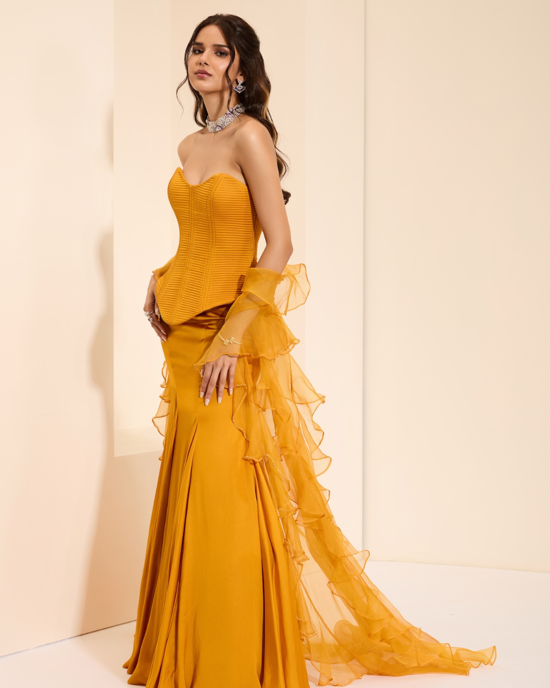 K&A by Karishma and Ashita - Sunset Majesty Corset and Drape