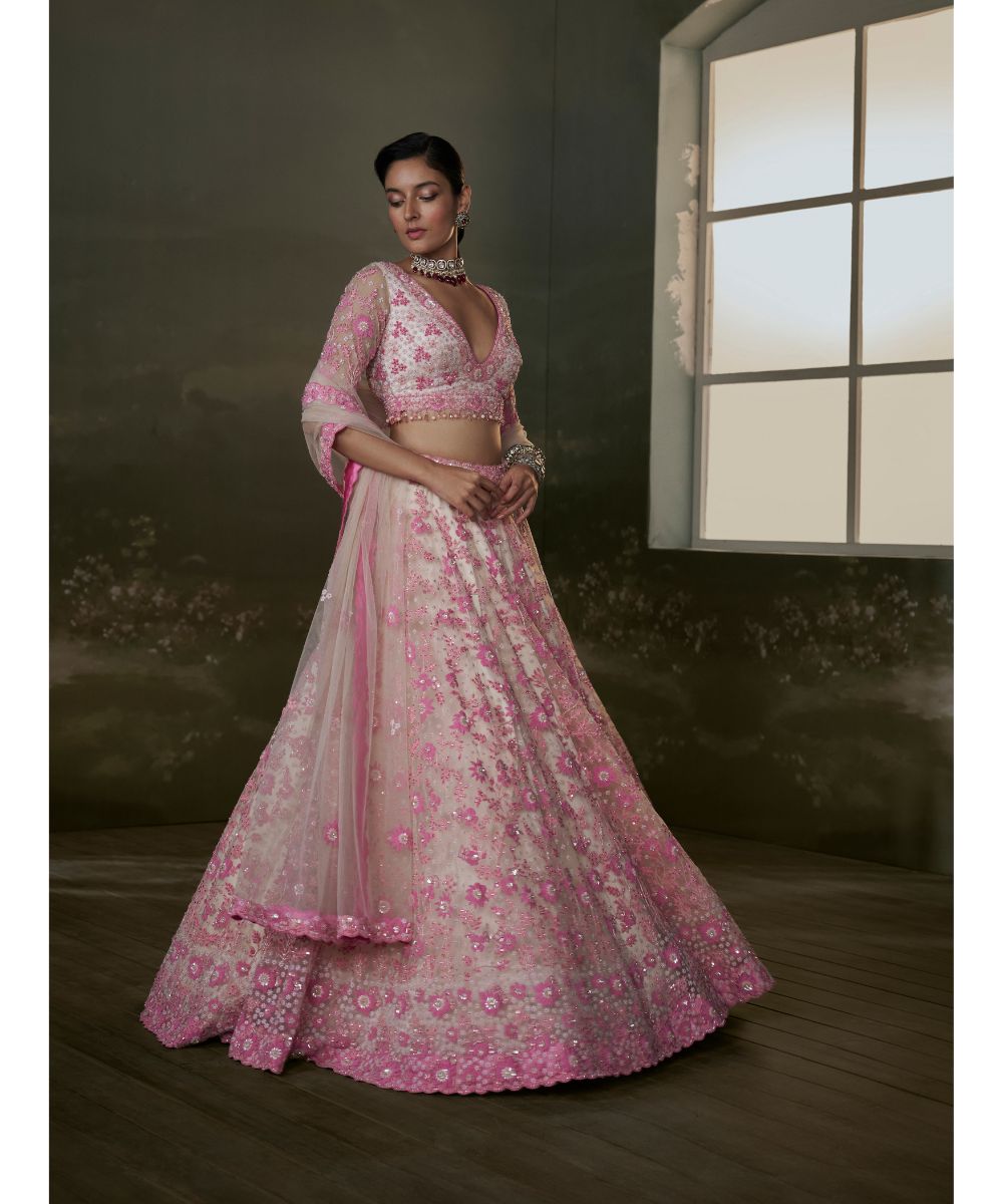 NITIKA GUJRAL - Blush pink Net Lehenga Choli Set