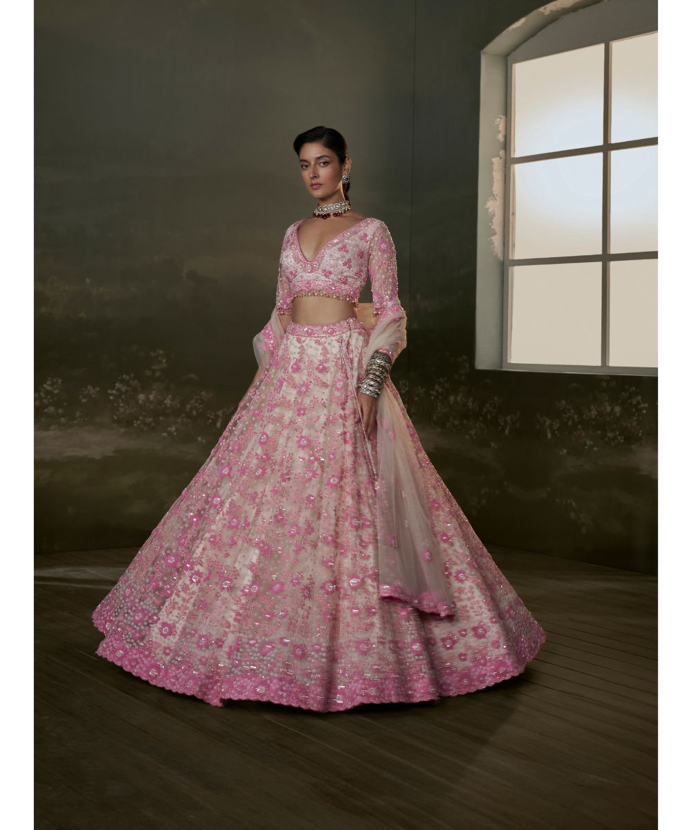 NITIKA GUJRAL - Blush pink Net Lehenga Choli Set