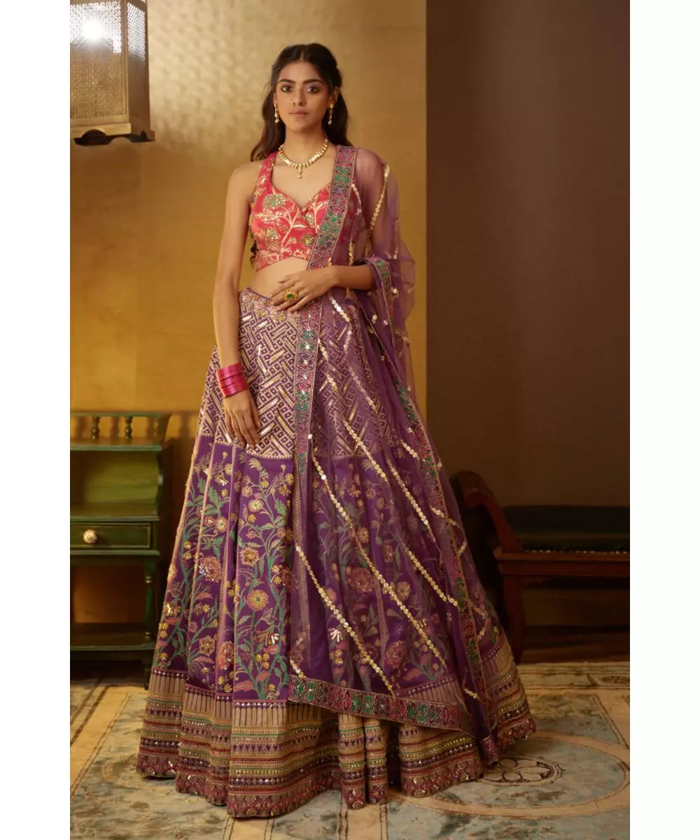 MOLEDRO - "Simar Lehenga Set  Purple Floral Lehenga"