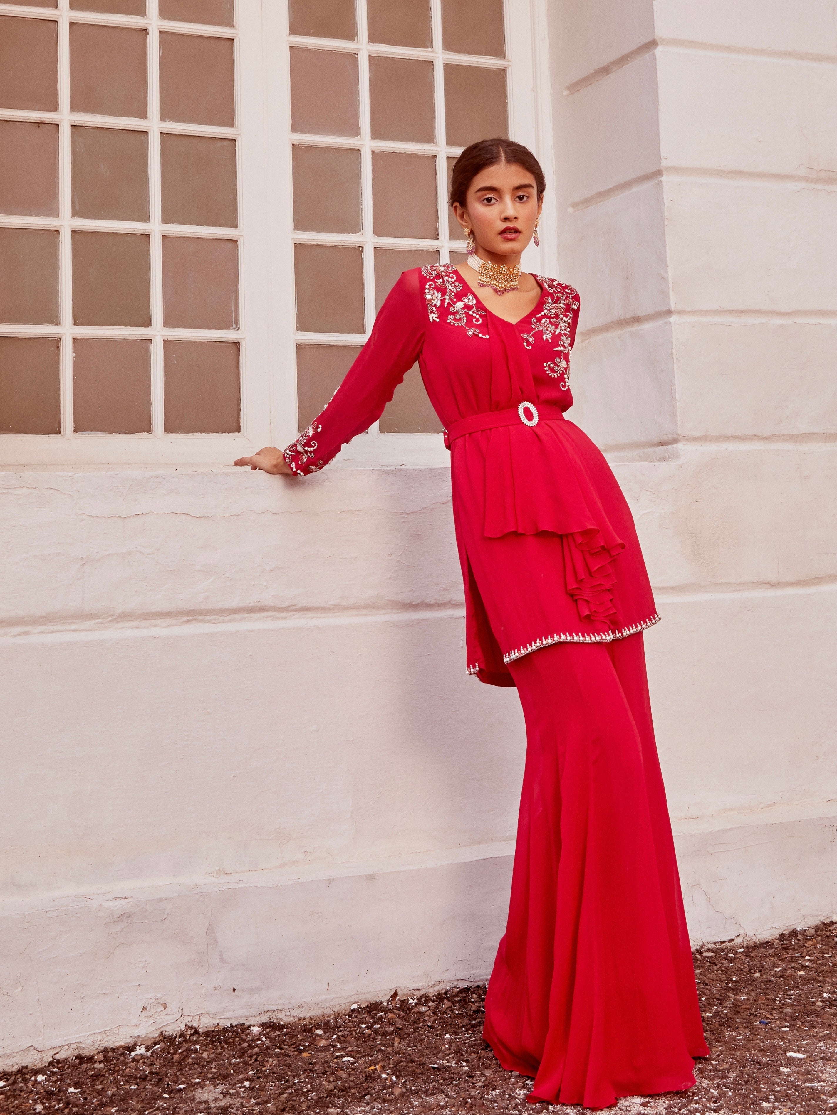 Sanya Gulati - Fuchsia Kurta With Flared Palazzo Set from Fizah