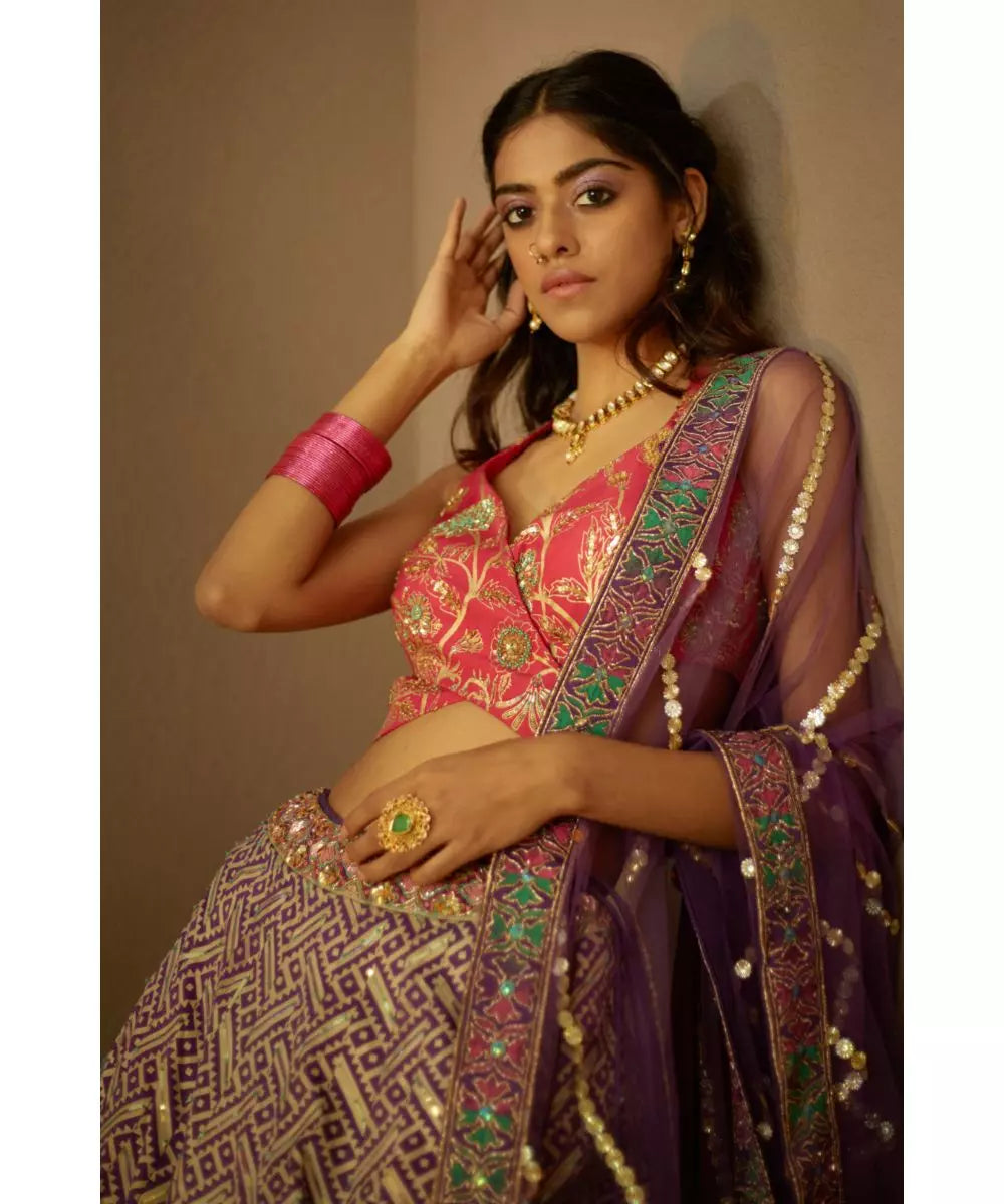 MOLEDRO - "Simar Lehenga Set  Purple Floral Lehenga"