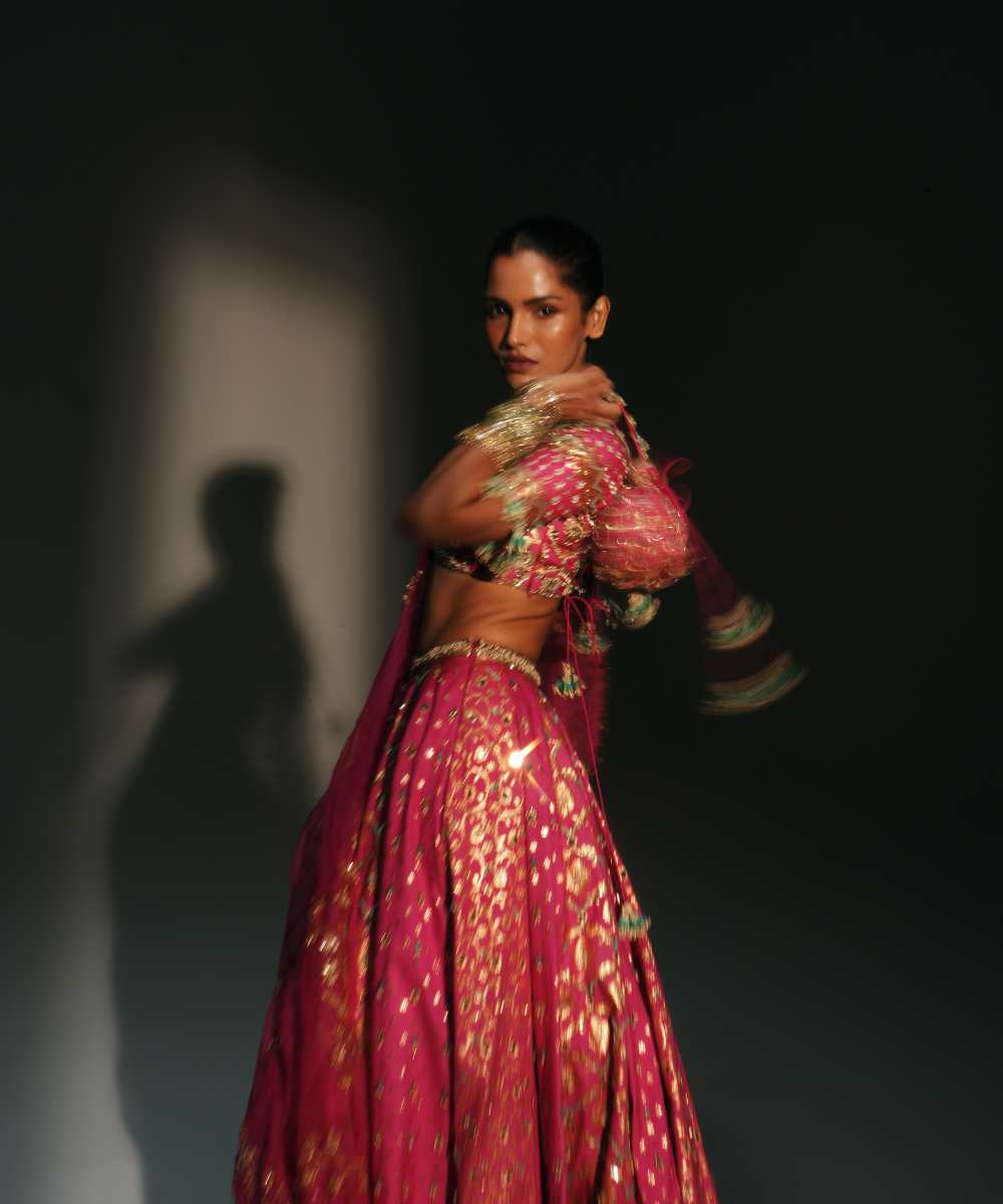 SRI - HEAVY HAND EMBROIDERED LEHENGA SET FEATURING DRAGON FLY LOGO ON BELT - Mehfil by Mahima Mahajan