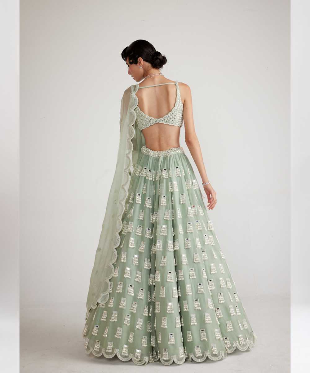 Powder Mint Green Chandelier Drop Lehenga Set - Collection name Piroi by Vvani vats