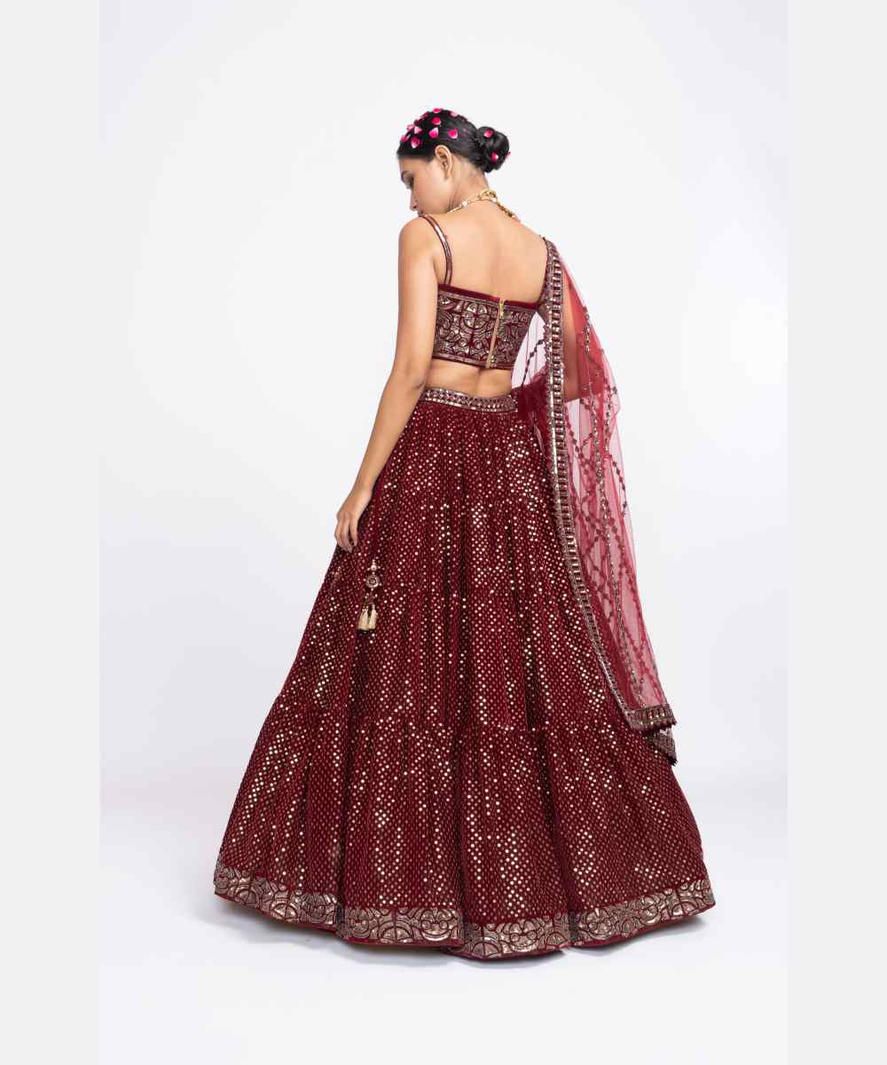 Maroon dense dot corset lehenga set