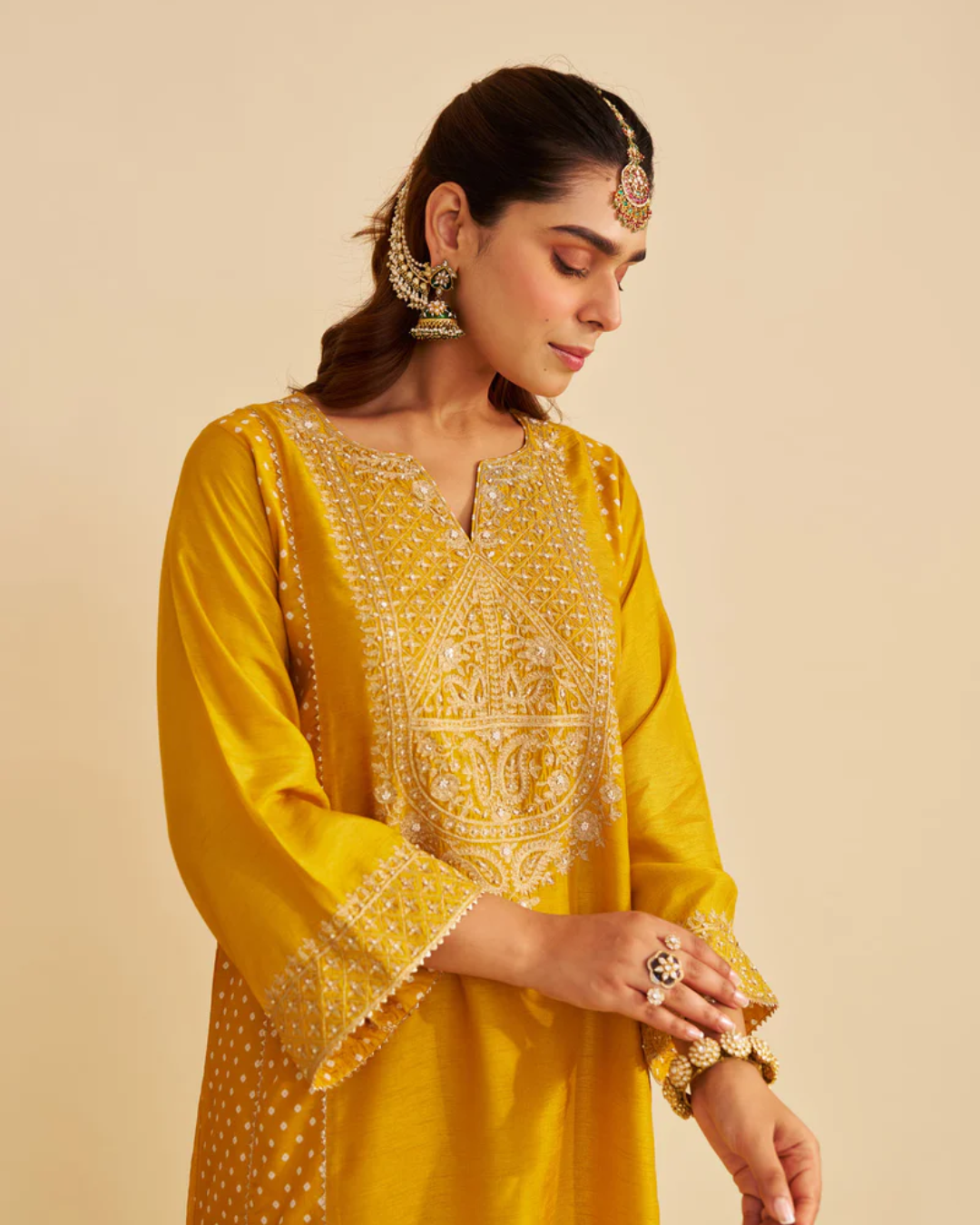Sheetal Batra - Esra Heirloom Mustard Long Chauga With Salwar from Gulbandh