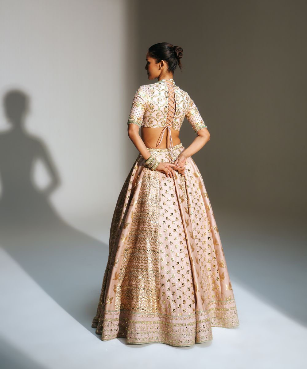 FARIHA - HEAVY HAND EMBROIDERED BLUSH PINK KALI LEHENGA PAIRED WITH OUR SIGNATURE BLOUSE AND MATCHING DUPATTA -