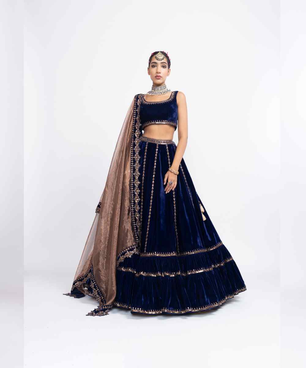 Navy blue double tier lehenga set