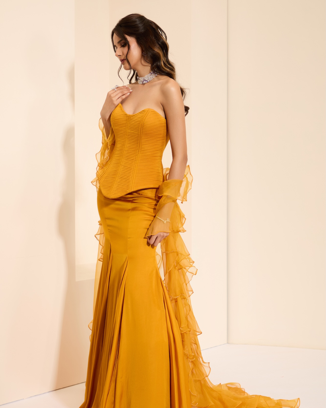 K&A by Karishma and Ashita - Sunset Majesty Corset and Drape