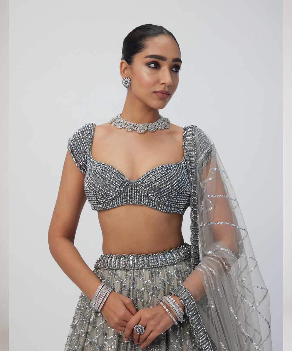 Crystal Grey Sequins Embroidered Lehenga Set - Collection name Maya by Vvani Vats
