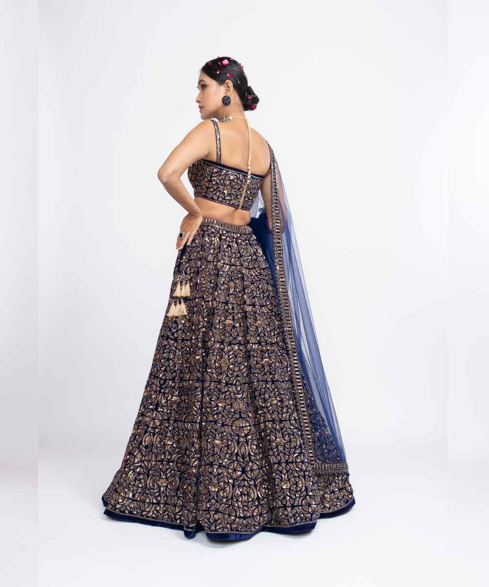 Navy blue fully embroidered corset lehenga set