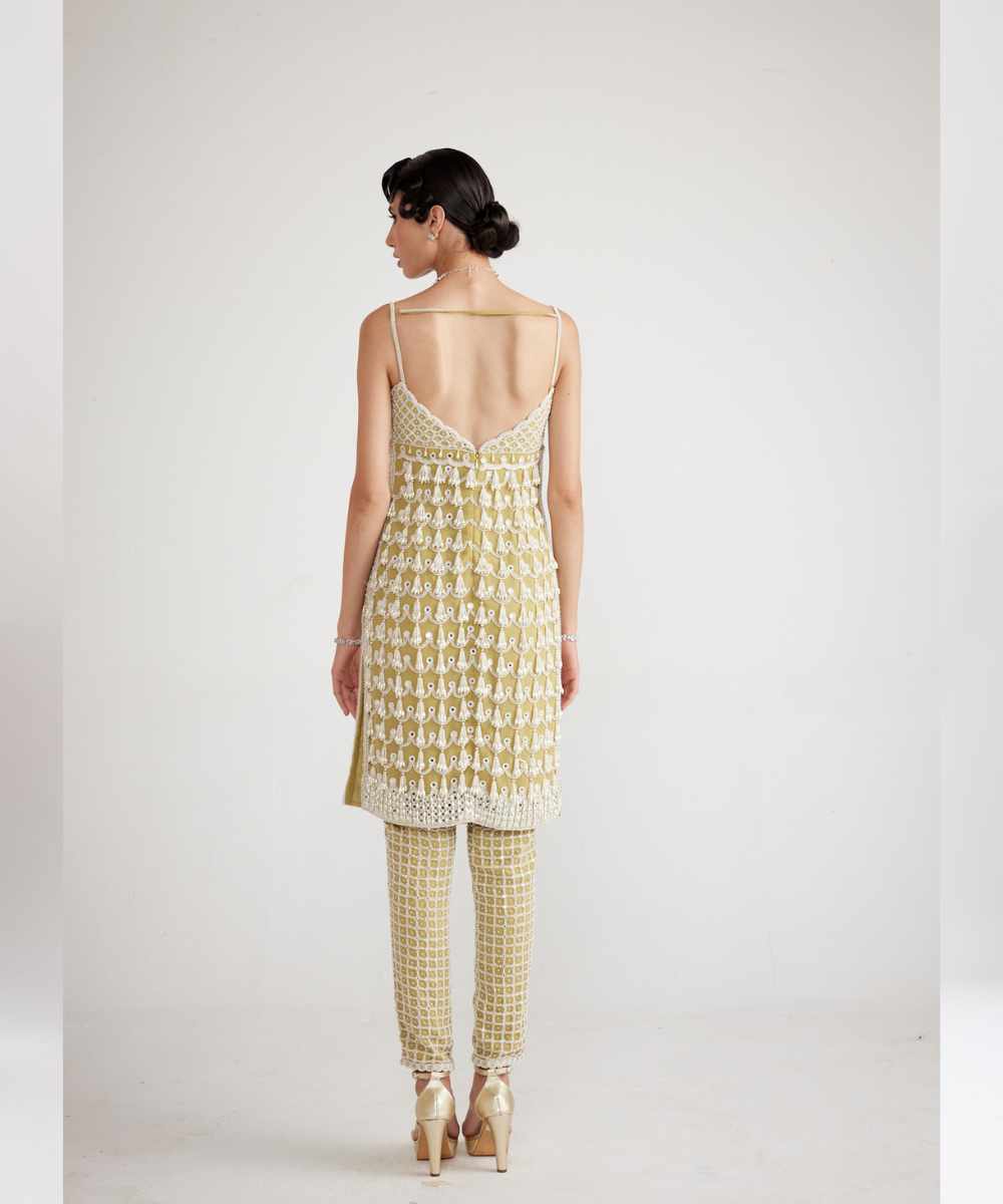 Fern Green Chandelier Pearl Drop Kurta Set -  Collection name Piroi by Vvani vats