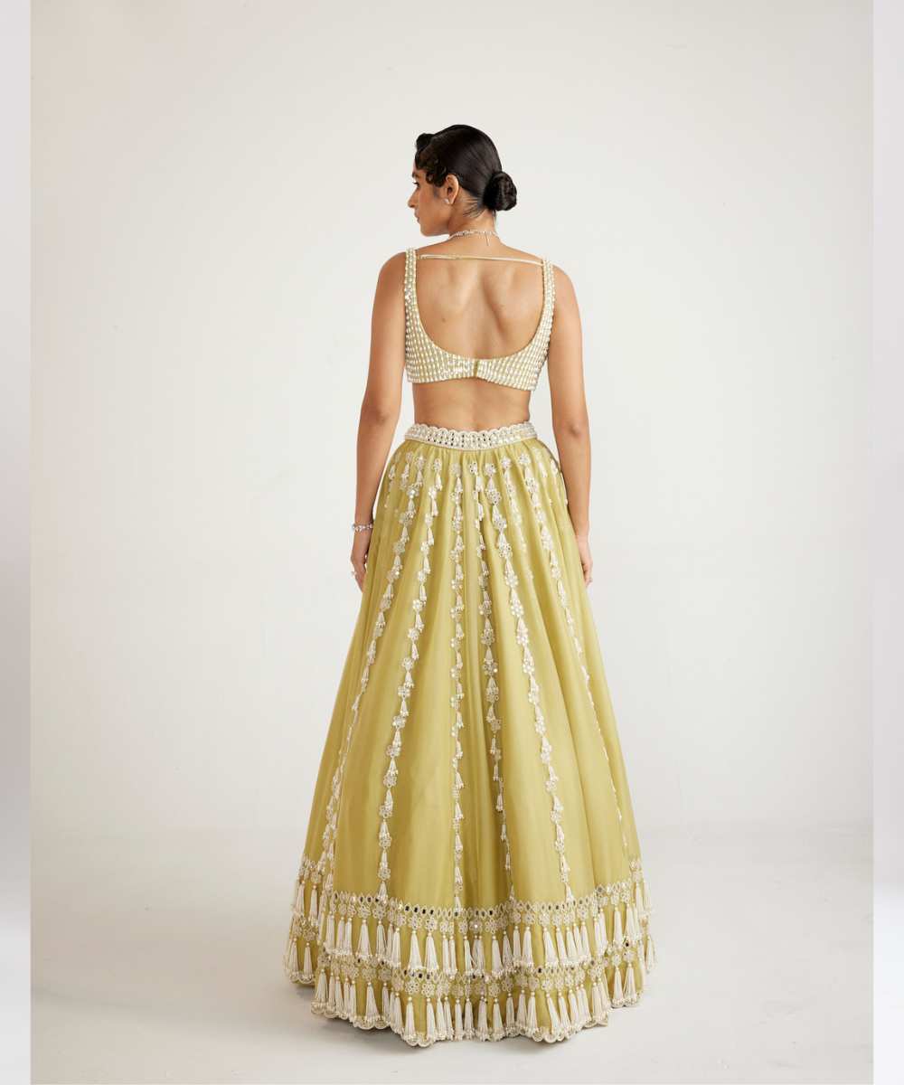 Fern Green Chandelier Pearl Drop Lehenga Set - Collection name Piroi by Vvani vats
